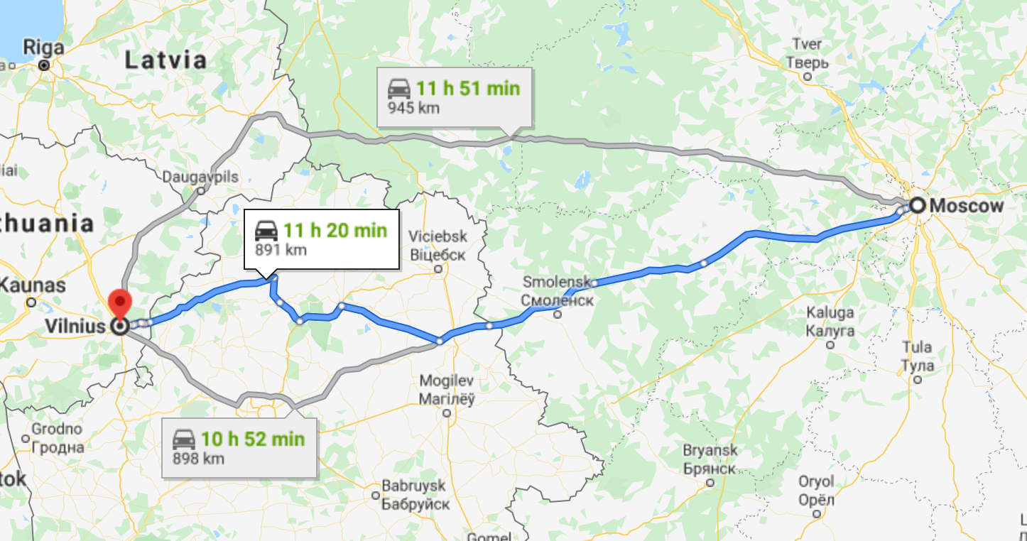 Moscow to Vilnius